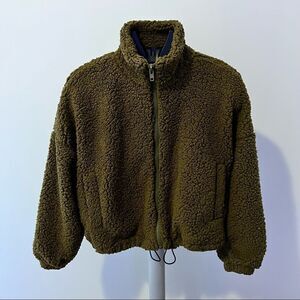 Urban Outfitters UO Women's Small Fleece Sherpa Jacket Olive with Drawstrings